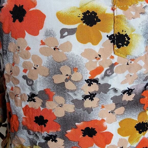 Ms Bella D Floral Long Sleeve Tie Hip Blouse Orange Gray Pink Size Small - Picture 9 of 14